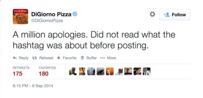 One of many apologies from DiGiorno Pizza following their #whyIstayed Tweet