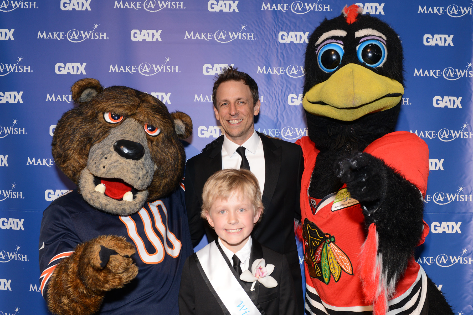 Staley the Bear, Seth Meyers, Wish Ambassador James Ensign, Tommy Hawk