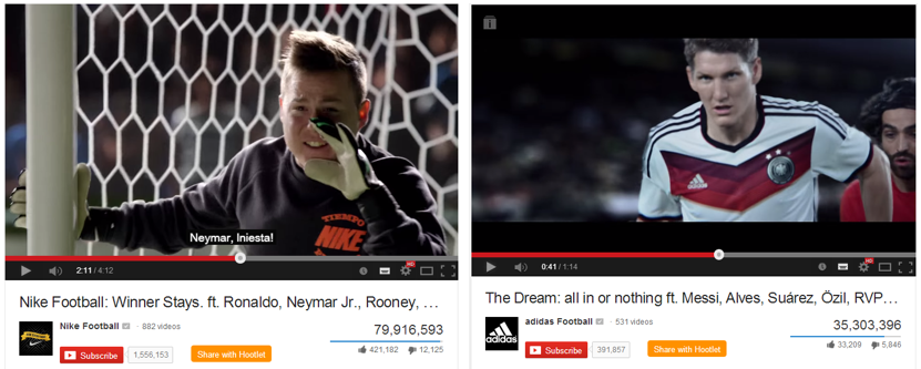 Nike and Adidas campaigns for World Cup 2014. Risk Everything and The Dream: All in or Nothing respectively.